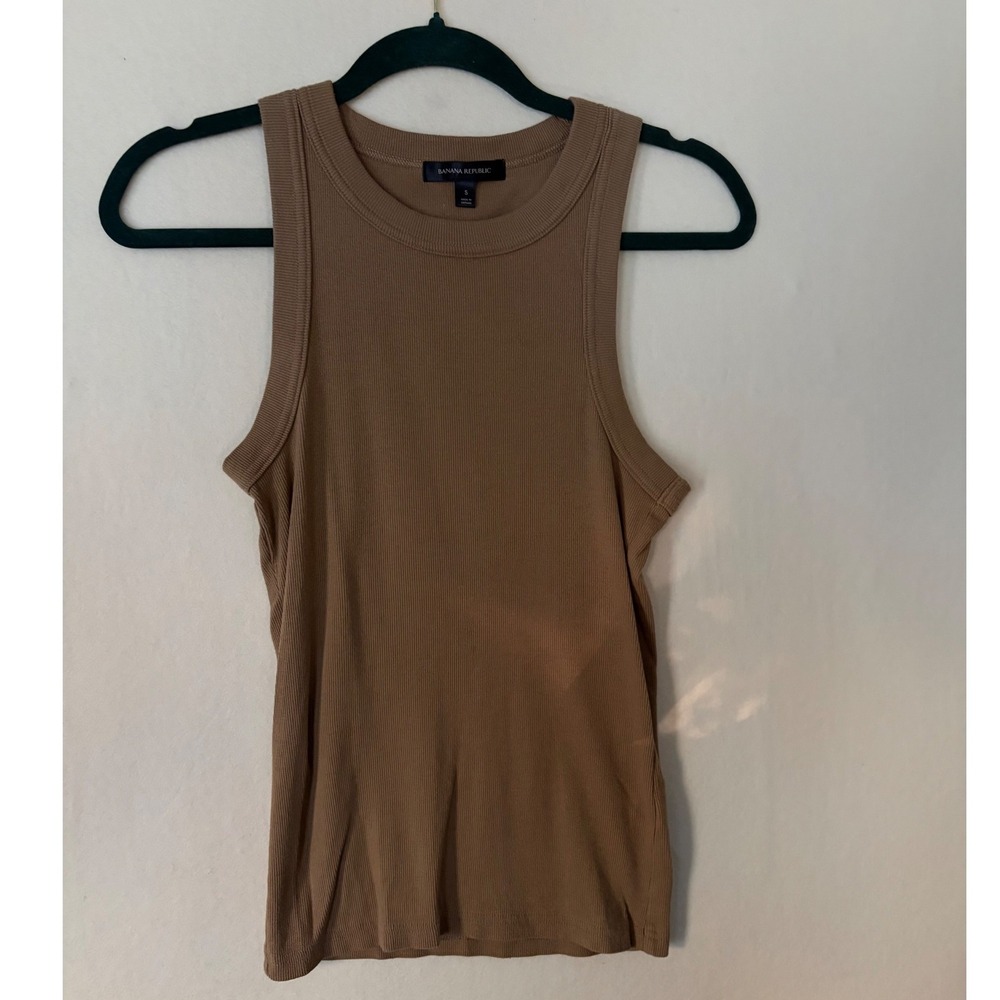 Banana Republic Womens Ribbed Tank Top Camel Brown Crew Neck Size S Small